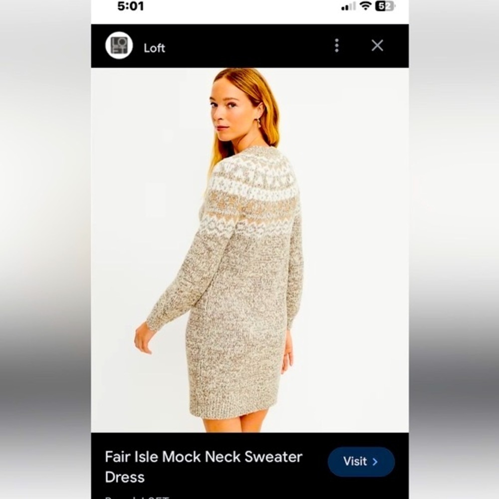 LOFT Long Sleeve Knit Dress - Gray and Gold - Picture 3 of 15